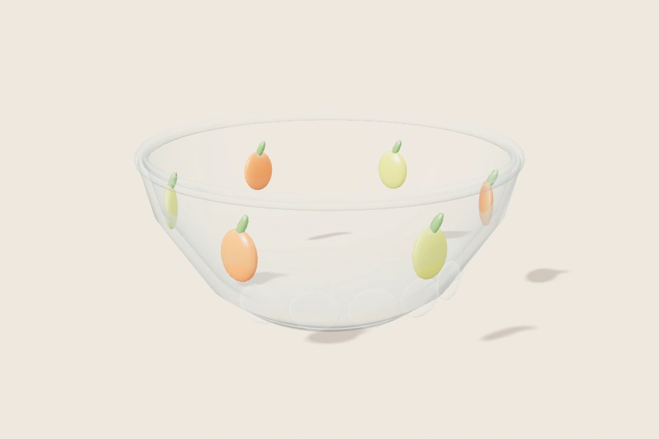3D-Interpretation von Glasschale mit Fruchtdekor